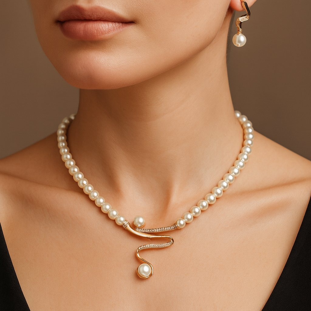 Fabienne - Perlekæde + sæt af øreringe