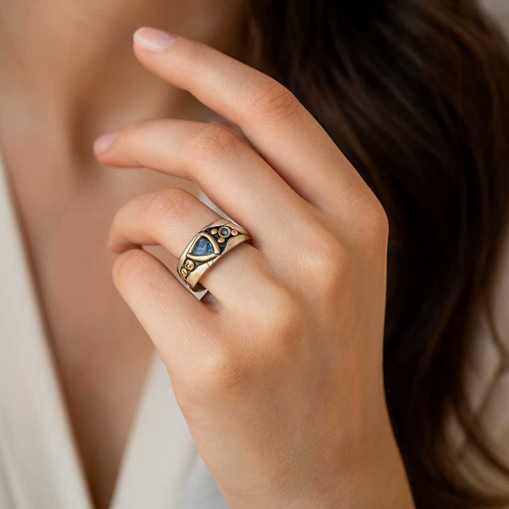 Leona - Vintage Ring med Blå Krystal