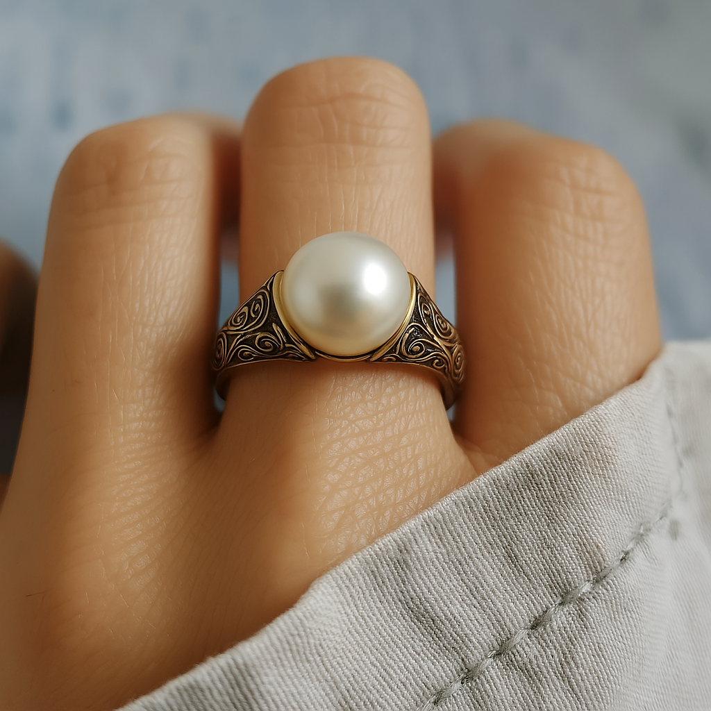 Theresia - Vintage gyldent ring med perle