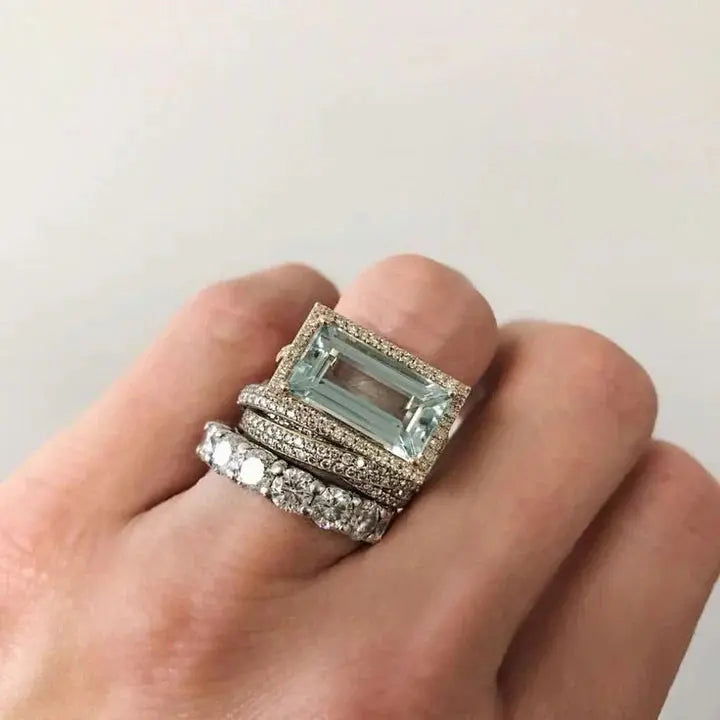 Emma - Vintage Sølv Turquoise Glas Ring Sæt
